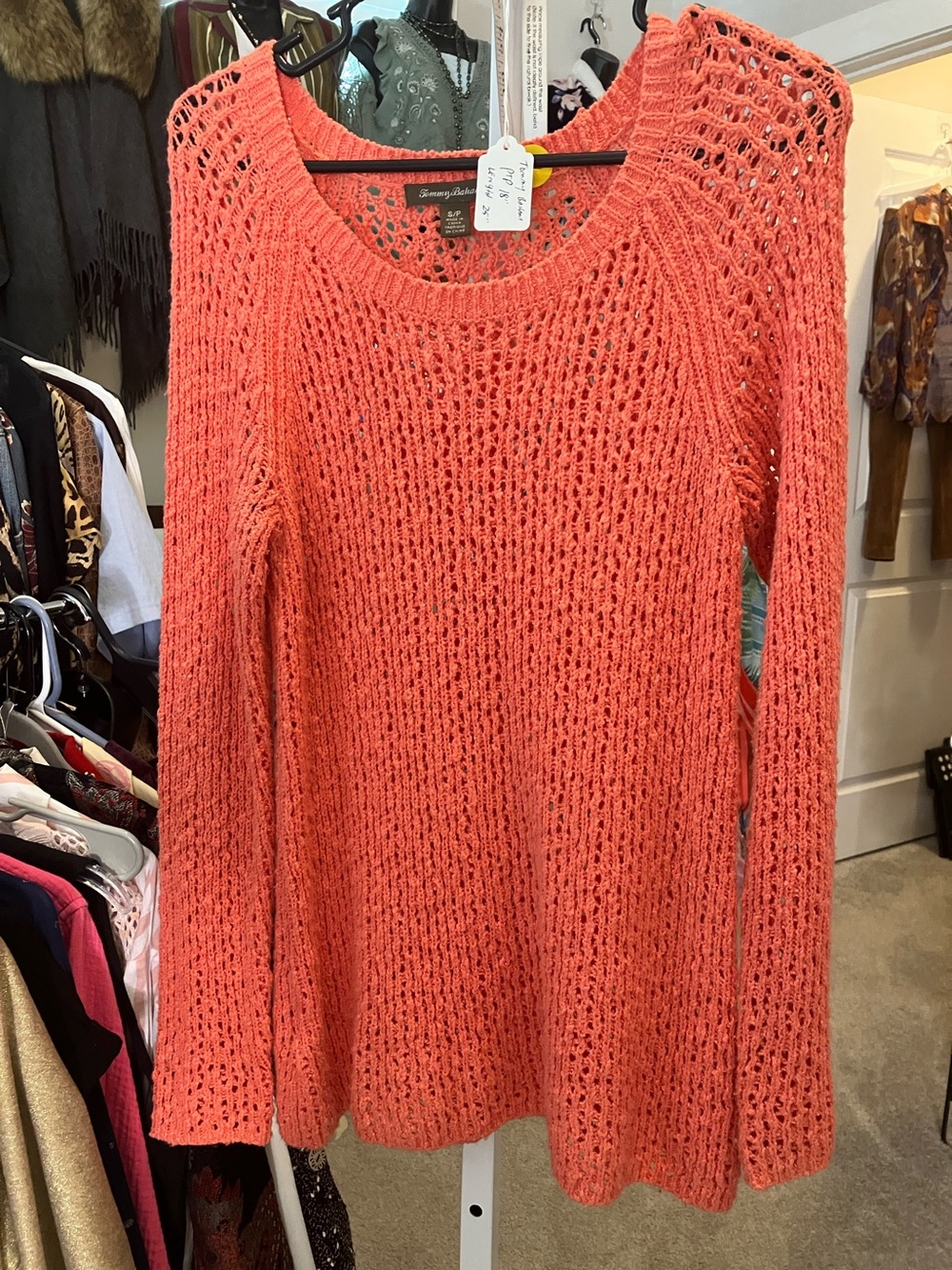 Tommy Bahama Coral Open-Weave Scoop Neck Sweater